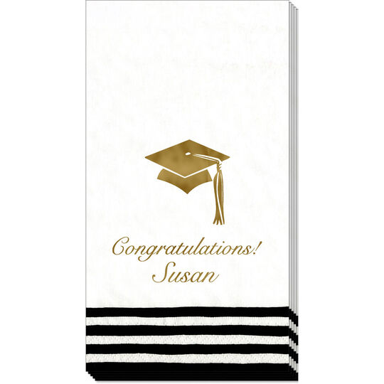 Black and White Stripe Border Graduation Caspari Guest Towels